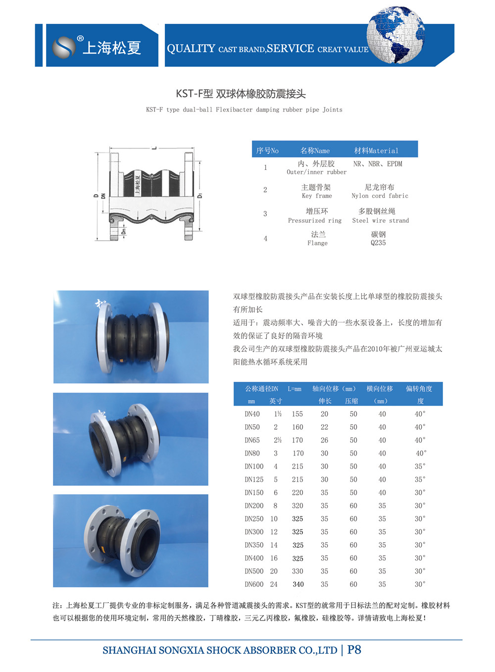 KST雙球耐油橡膠防震接頭規(guī)格